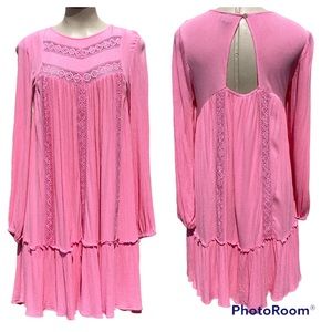 Scoop Pink Babydoll Swing Dress Ruffle Lace Crinkle Bubblegum Spring Size M